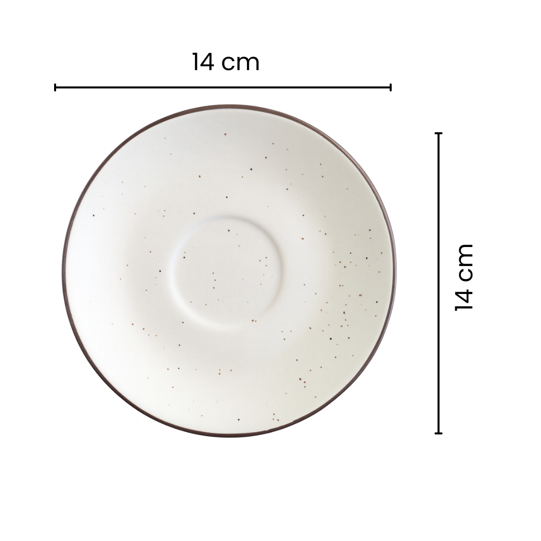 Premium Ceramic Cup & Saucer Set | Set of 2| Speckled Beige with Brown Rim | Handmade Stoneware Tea & Coffee Cup