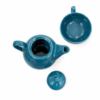 Teal Ceramic Teapot with Cup Set | Stackable Tea Pot & Cup Duo