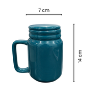 Teal Ceramic Mug with Lid | Gloss Finish Stoneware Coffee & Tea Mug