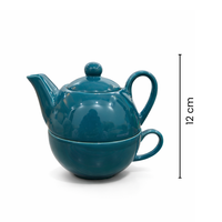 Teal Ceramic Teapot with Cup Set | Stackable Tea Pot & Cup Duo