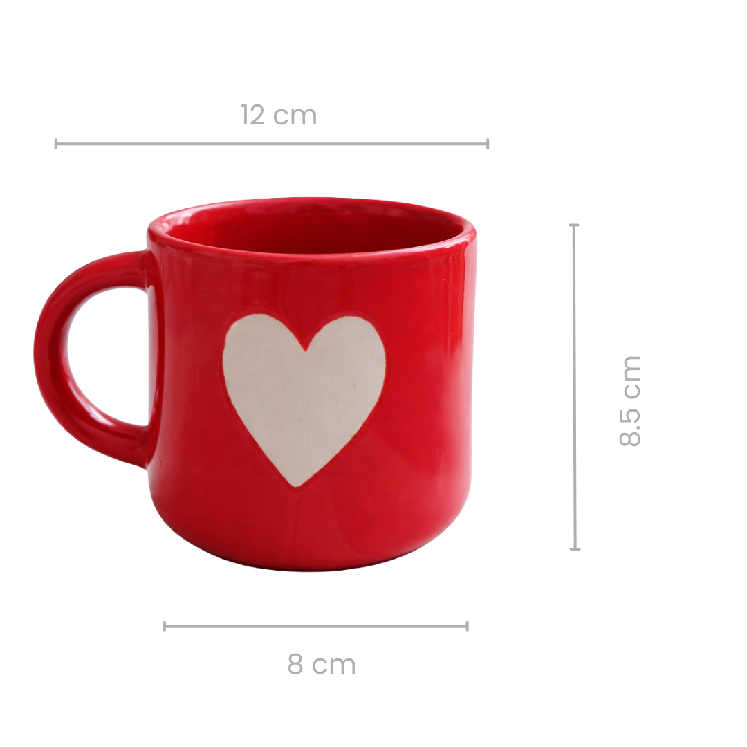 Red Coffee Mug with White Heart | Set of 2
