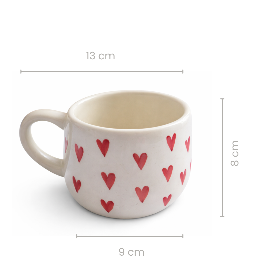 Red Heart Ceramic Coffee Cup Set of 2 | Valentine Gift Cups