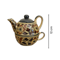 Beige Handpainted Floral Ceramic Tea Pot with Cup Set | Tea for One Teapot & Cup Combo