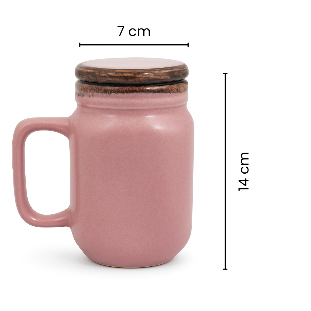 Mason Jar | Baby Pink Ceramic Mug with Lid | 420ml