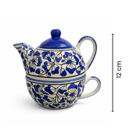 Indigo Floral Ceramic Tea Pot with Cup Set | Tea for One Teapot & Cup Combo