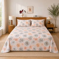 Peach & Grey Floral Queen Size Bedsheet with 2 Pillow Covers | Soft Cotton Double Bed Sheet