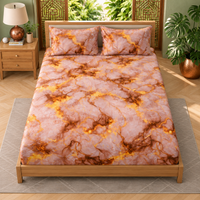 Rose Gold Marble Queen Size Bedsheet with 2 Pillow Covers | Soft Cotton Double Bed Sheet