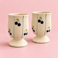 Athena Home Ceramic Coffee Cups Set of 2 | Blueberry Print Pedestal Cups