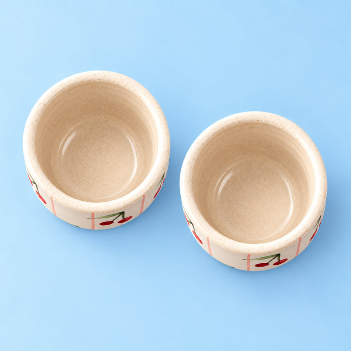 Athena Home Ceramic Coffee Cups Set of 2 | Cherry Print Pedestal Cups