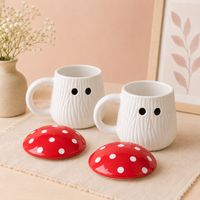 Athena Home Red Mushroom Ceramic Mugs with Lids – Set of 2
