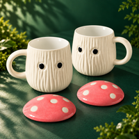 Athena Home Pink Mushroom Ceramic Mugs with Lids – Set of 2