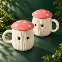 Athena Home Pink Mushroom Ceramic Mugs with Lids – Set of 2