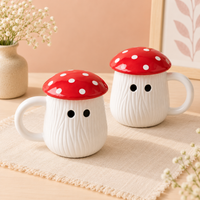 Athena Home Red Mushroom Ceramic Mugs with Lids – Set of 2
