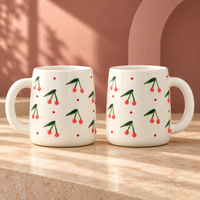 Athena Home Cherry Ceramic Coffee Mugs – Ivory, Set of 2