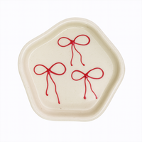 Handcrafted Bow Design Ceramic Cup & Saucer Set | Elegant Cream & Red Drinkware for Home