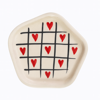 Handcrafted Grid & Heart Ceramic Cup & Saucer Set | Cream Coffee & Tea Mug for Gifting