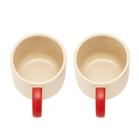 Set of 2 | Handcrafted Bow Design Ceramic Mug | Cream & Red Coffee & Tea Cup | Artistic Ceramic Drinkware by Athena Home